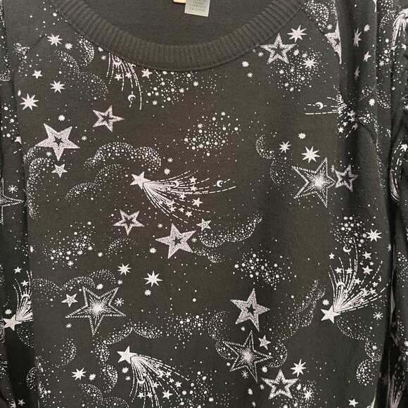 Chaser Women's NWOT Black Shirred Mystical Star Print Crew Neck Sweatshirt Small - Picture 4 of 7